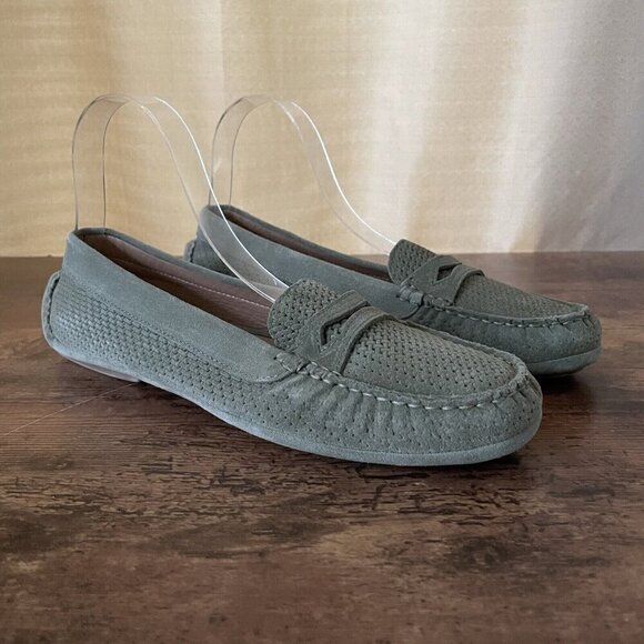 Aquatalia Mens Bruce Weatherproof Driving Shoe 9.5 Sage Green Suede Moc Loafer main image 9